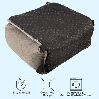 Dog Car Seat - Dog Car Seats for Small to Medium Dogs and Cats up to 44lbs - Pet Travel Accessories with Tether and Removable Washable Cover - Pet Booster Seat for Front or Back by PETMAKER (Gray) - Image 5