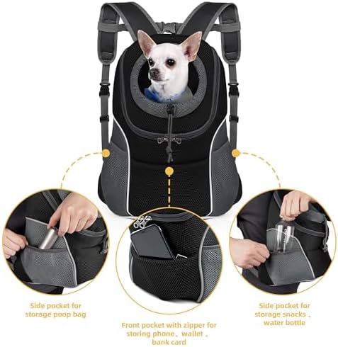 WOYYHO Pet Dog Carrier Backpack Small Dog Front Backpack Ventilated Dog Carrier Back Pack with Storage Pockets, Adjustable Straps & Safety Belt for Travel Hiking Outdoor (Size S: 2-4.5 lbs, Black) - Image 4