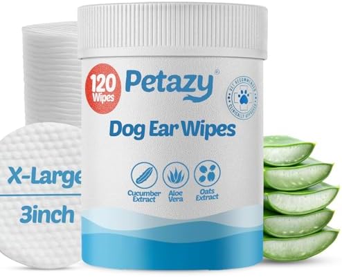 Petazy Dog Ear Wipes for Dog Yeast Wax Itch and Odor | Unscented Dog Ear Cleaner for Dogs | Natural Cleaning Puppy Ear Wipes | Soothing Ear Wipes for Pets Cat | Natural Ingredients | 120 XL Pcs by Petazy