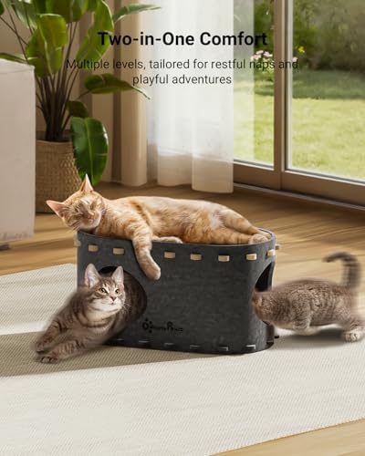 DownyPaws Cat House for Indoor Cats, Cube Castle Cat Bed Cave, Sesame Gray - Image 2