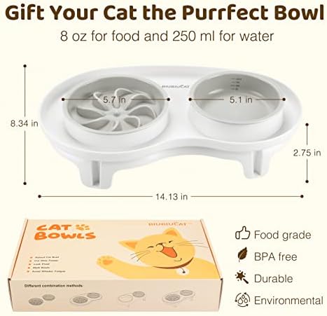 Elevated Cat Slow Feeder Bowl: Anti-Vomiting Bloat Stop Raised Food & Water Bowl for Kitten Healthy Eating - No-Spill/Non-Slip Shallow Puzzle Bowl for Puppy Small Dogs - Image 5