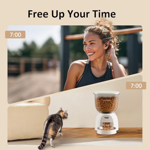 5L/21 Cup Automatic Cat Feeder, Timed Cat Food Dispenser, Automatic Pet Feeders Up to 6 Meals 1-20 Portion, Dual Power Supply Cats Feeder with Stainless Steel, Pet Dry Food Dispenser for Cats & Puppy - Image 6