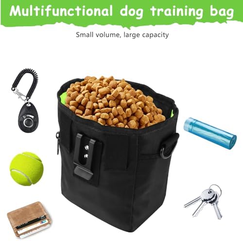 kissleaf Dog Treat Pouch, Magnetic Closure, Dog Clicker- Black - Image 2