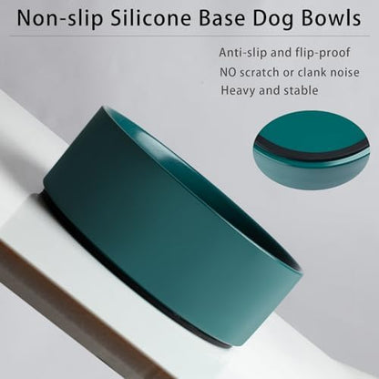 Large Dog Bowls, Non Slip Heavy Ceramic Dog Food and Water Bowl with Silicone Base, 8" Pet Feeding Bowl for Small, Medium, and Big Dogs (Green, 8 Inches) - Image 3