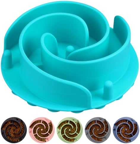 Slow Feeder Dog Bowls Insert, Bestalk Soft Silicone Slow Eating Feeder Insert with Suction Cups for Small, Medium and Large Dogs, Fit into Basic and Elevated Dog Bowls, Teal by BESTALK