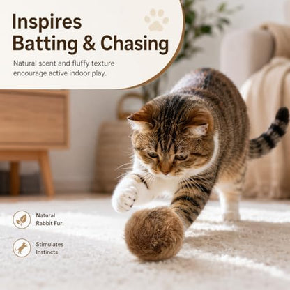 Rabbit Fur Ball Cat Toy, 10cm Natural Rabbit Fur Catnip Silvervine Gall Fruit Toy, Soft Scented Interactive Cat Ball for Indoor Cats & Kittens, Batting Chasing Rolling Play - Image 5