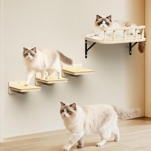 17" × 13" Large Cat Wall Shelves- Wall Climber Wooden Furniture Cat Shelf with Cushion and 3 Wide Perch Steps for Large Cats and Kittens Sleeping, Playing, Climbing - Image 2