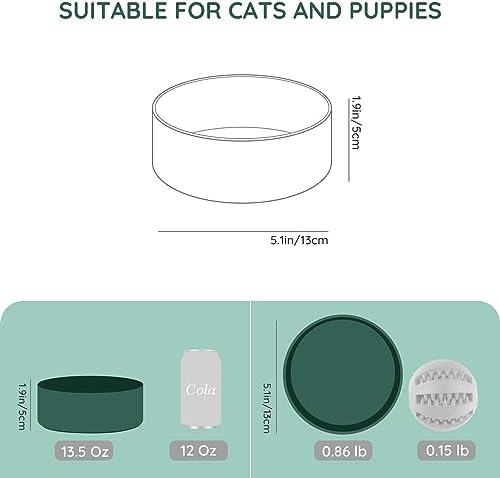 SPUNKYJUNKY 13.5OZ Ceramic Dog and Cat Bowl, Modern Cute Weighted Food Water Bowl for Replacement Green (2 Pack) - Image 4