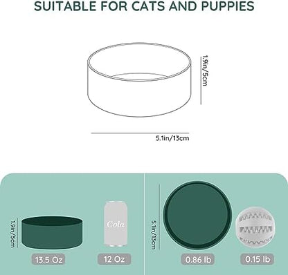 SPUNKYJUNKY 13.5OZ Ceramic Dog and Cat Bowl, Modern Cute Weighted Food Water Bowl for Replacement Green (2 Pack) - Image 4