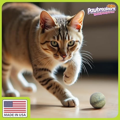 Pawbreakers 4 Bonkas Catnip Balls - All Natural Cat Treats & Toys, Medical Grade Catnip, Safe & Digestible, Hypoallergenic & Vegan - 1/2 oz, 1.25 Inch Diameter, Made in USA - Image 2