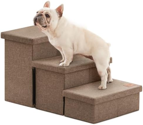 Love's cabin Dog Stairs for High Bed, Foldable Pet Stairs for Small Medium or Large Dogs Puppy with Storage for Bed or Couch, Cat Dog Steps Ramp with Zip up to 200 lbs, Light Brown, 3 Steps by Lovescabin