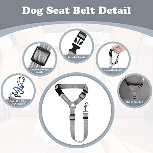 BWOGUE 2 Pack Dog Seat Belt for Car, Headrest Restraint Strap Set, Gray - Image 3