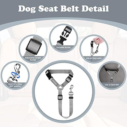 BWOGUE 2 Pack Dog Seat Belt for Car, Headrest Restraint Strap Set, Gray - Image 3