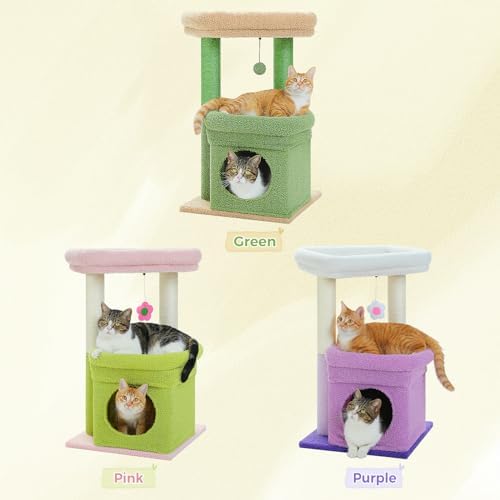 PEQULTI Small Cat Tree Tower for Indoor Cats, Sisal Post & Cozy Condo, Pink - Image 3
