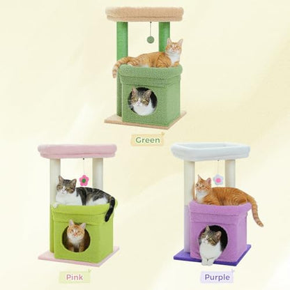 PEQULTI Small Cat Tree Tower for Indoor Cats, Sisal Post & Cozy Condo, Pink - Image 3