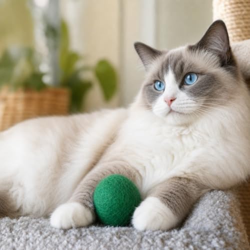 Felted Wool Cat Ball Toys, Green, 6PCS - Image 6