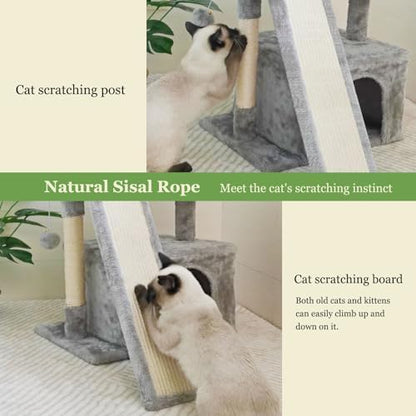 Small Cat Tree for Indoor Cats, Cat Tower with Scratching Post and Board, Cat House with Perch for Kitten, Stable Condo and Stand (Light Grey) - Image 3