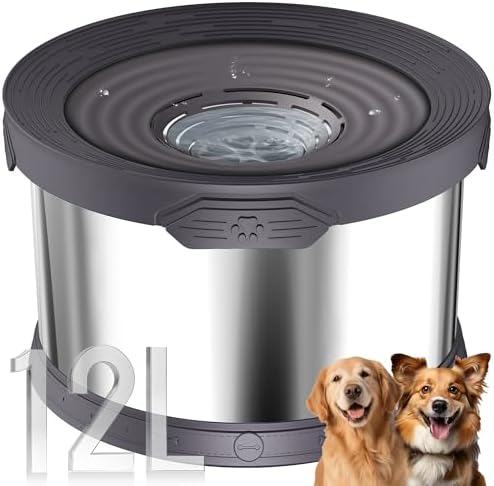 UPSKY 12L Dog Water Bowl No Spill Stainless Steel for Slow Drinking Gray by UPSKY