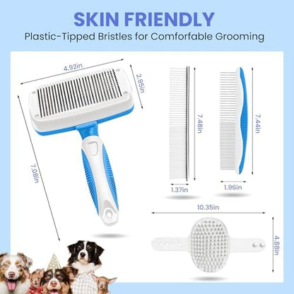 Self Cleaning Shedding Brush - 5-in-1 Professional Pet Grooming Kit Skin Friendly Grooming Tool for Dogs, Cats, and Puppies, Deshedding and Hair Removal for Long and Short Haired Pets（Blue-White） - Image 6