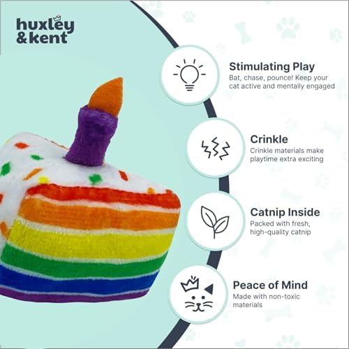 Huxley & Kent Plush Cat Toy - Interactive Catnip Toy for Cats & Kittens - Soft with Crinkle & Catnip - Fun Indoor Play - Funfetti Cake - Image 4