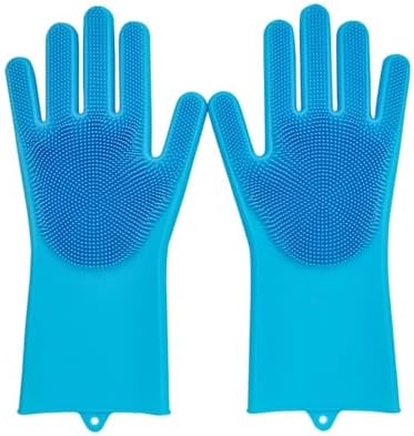Pet Grooming Gloves Silicone Gloves with High-Density Teeth Enhanced Five Finger Design for Dogs Cats Bathing Massaging (Blue) by Unknown
