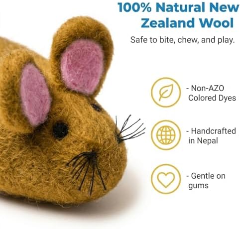 Glaciart One Felt Mouse Cat Toy – Soft Fuzzy Enrichment 100% Natural Wool - Interactive Catnip Play Cat Toy Set - Safe for Pets, Non-AZO Colored Dyes - 100” Long - Image 4