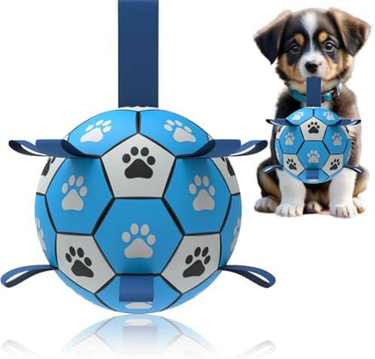Dog Soccer Ball, Interactive Toys for Tug of War, Puppy Birthday Gifts, Tug Toy, Water Toy, Durable Balls for Small & Medium Size(6 inch-Blue) by Unknown
