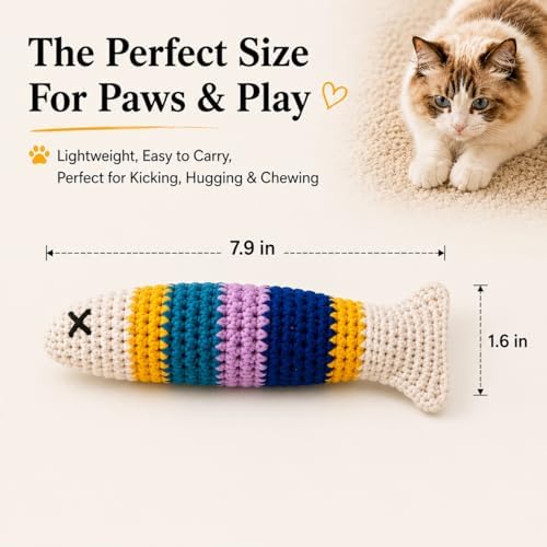 Handmade Catnip Fish Toy, Crochet Cat Toy with Crinkle Paper (2Pack) - Image 7