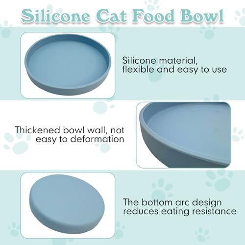 Silicone Cat Food Bowl Shallow Dishes 5.9in Wide Cats Bowls 3 Pcs Kitty Plates Relief Whisker Fatigue Puppy Feeding Bowl for Dry and Wet Food Indoor (Blue + Pink + Green) - Image 3