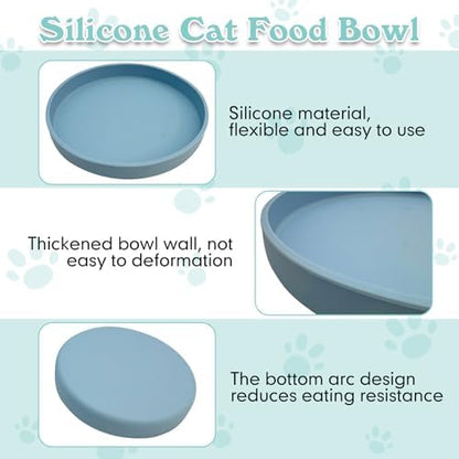 Silicone Cat Food Bowl Shallow Dishes 5.9in Wide Cats Bowls 3 Pcs Kitty Plates Relief Whisker Fatigue Puppy Feeding Bowl for Dry and Wet Food Indoor (Blue + Pink + Green) - Image 3