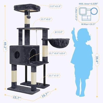 Heybly Cat Tree with Toy, 49.2 inch Cat Tower for Indoor Cats HCT200SG - Image 3