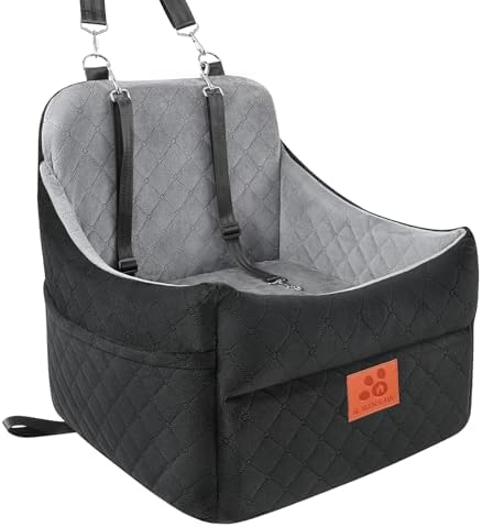GL GLENSLAVE Dog Car Seat for Small/Medium Dogs, Dog Booster Car Seats with Thick Cushion for Dogs Under 35lbs, Detachable Washable Pet Carseat with Storage Pockets, 2 Safety Belts(Black/Grey) by GLGLENSLAVE