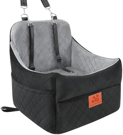 GL GLENSLAVE Dog Car Seat for Small/Medium Dogs, Dog Booster Car Seats with Thick Cushion for Dogs Under 35lbs, Detachable Washable Pet Carseat with Storage Pockets, 2 Safety Belts(Black/Grey) by GLGLENSLAVE