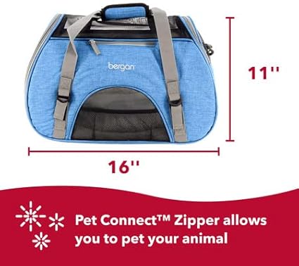 Coastal Pet Bergan Comfort Carrier - Breathable Travel Carrier for Dogs & Cats - Heather Bermuda, 16" x 8" x 11"