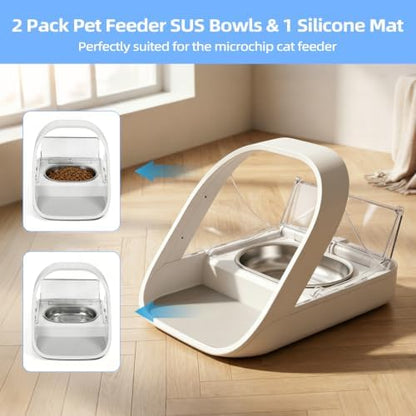 Stainless Steel Bowl and Mat Set for Automatic Microchip Cat Pet Feeder, Sealing Ring Design for Keeping Food Fresh and Reducing Odor, Easy to Clean, SUS 304, Includes 2 Bowls and 1 Mat - Image 3