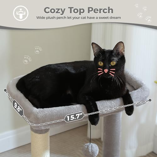 PEQULTI 4-in-1 Cat Activity Tree for Kittens & Small Cats, 33in Grey Tower - Image 3