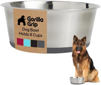 GORILLA GRIP Dog Bowl, Food Grade Stainless Steel Water Bowls, 8 Cup Gray by GorillaGrip