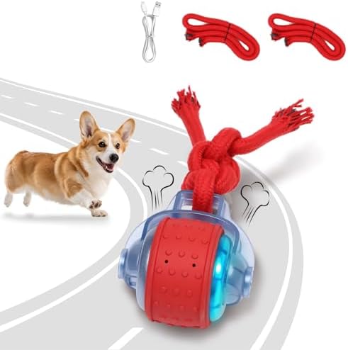 Dog Toys Interactive Rolling Ball with Rope, Motion-Activated by BENTOPAL