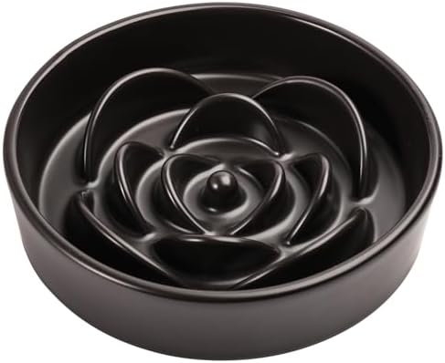 8.26 in Black Ceramic Slow Feeder Dog Bowl for Medium and Large Breed,Pet Feeding Dog Food Water Dish Heavy Weighted,Puppy Bowl for Fast Eaters,Puzzle Slow Eating Dish Modern Maze by PetGettingMuchHeathier