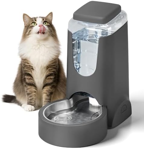 1 Gallon Automatic Cat Feeder Gravity Stainless Steel Water Dispenser Dog Feeder for Small Medium Puppy Kitten Pets Water Feeding Bowls,Charcoal Gray by Unknown
