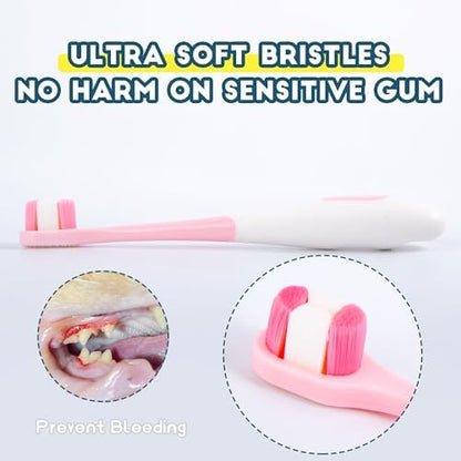 Small Dog Toothbrush, Puppy & Cat Tooth Brushing Kit, Ultra Soft Head Teeth Brush for Kitten & Tiny to Medium Pet, Doggy Toothbrushes Deep Dental Clean, 1 PCS, Pink - Image 2