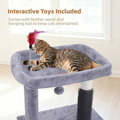 Cat Tree with Self-Grooming Brush and Interactive Toys, Cat Tree Tower for Indoor Cats, Cat Tower with Sisal Scratching Post and Scratching Pads, Cat Condo with Padded Perch, Grey - Image 7
