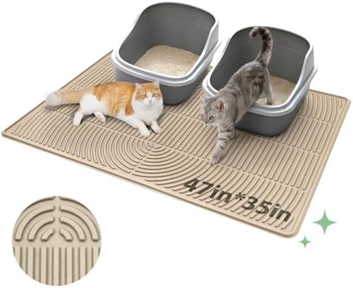 Pawtasy Cat Litter Mat,47" x 35" Extra Large Silicone Waterproof Litter Trapping Mat for Scatter Control Soft on Kitty Paws Non-Slip Easy to Clean by Pawtasy