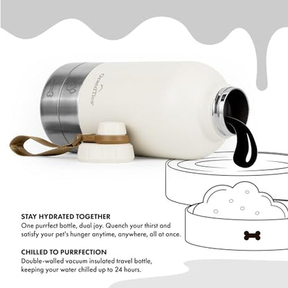 GrandTies Insulated Portable Water Bottle with 2 Detachable Dog Bowl Dispenser | Leak-Proof Food Travel Container | Walking, Hiking, Camping (64oz, Ivory White) - Image 2