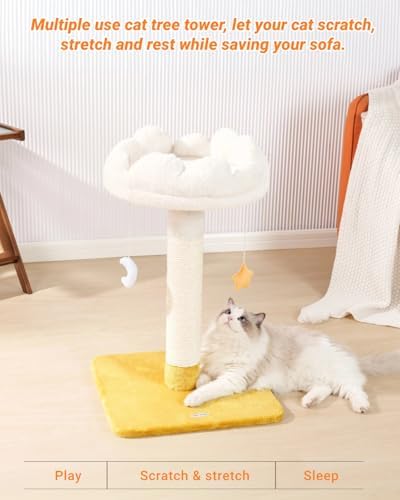 Happi N Pets Tall Cat Scratching Post with Large Bed, Thick Posts with Toys - Image 2