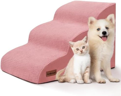 Dog Stairs for Small Dogs, 3-Step Pink Pet Ramp for Couch, Cats & Puppies by AODISMAN