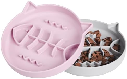 Silicone Cat Slow Feeder,Slow Feeder Cat Bowl Wet Food with Suction Cups,Kitty Interactive Toys,Effectively Reduce Overeating in Kitty (Gray+Pink, 1 Cup) by Unknown