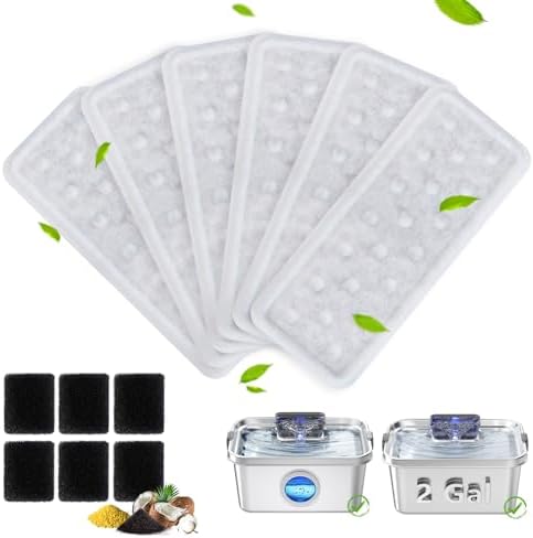 6 Pack Dog Water Fountain Filters and 6 Pack Sponges, Suitable for Stainless Steel Dog Water Fountain (PF-SS-01/PF-SS-02/PF-SS-03/PF-SS-04), High Efficiency Filtration, Idividual Package by Pethind