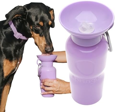 Springer Dog Water Bottle | Portable Travel Drinking Feeder Dispenser for Dogs & Puppies | As Seen on Shark Tank | Leak-Proof Bowl | BPA-Free | Outdoor Walking, Hiking & Travel | 22oz Lilac by Springland