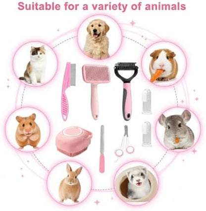 Haminway 8-Piece Dog Grooming Kit – Pink | Pet Brush Set for Shedding, Dematting, Nail Clipping & Bathing | Ideal for Small & Medium Dogs - Image 2